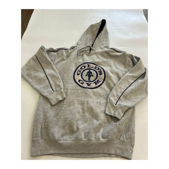 VTG Golds Gym Embroidered Heather Gray Pullover Hoodie Men Size Medium - Picture 1 of 13